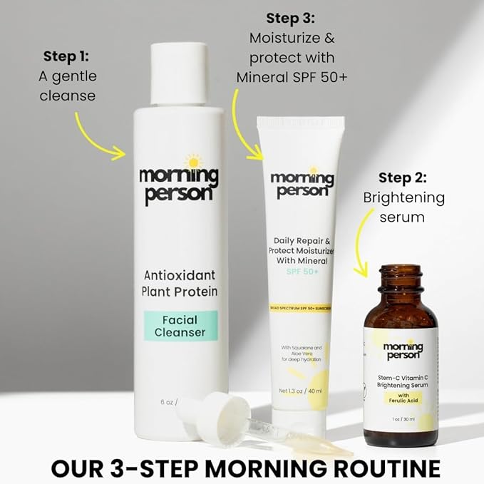 Stem-C Vitamin C Brightening Serum with Ferulic Acid, Vitamin E and Hyaluronic Acid - Improves Dark Spots And Uneven Skin Tone - Hydrating And Nourishing