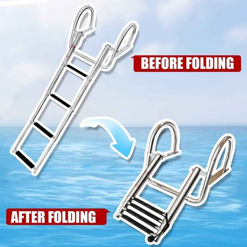 Mojiate Made Telescopic 4 Step Pontoon Boat Ladder, Stainless Steel Telescoping Extendable Marine Ladder, 500lbs Capacity Stepladder for Pontoon/Marine/Yacht/Swimming Pool