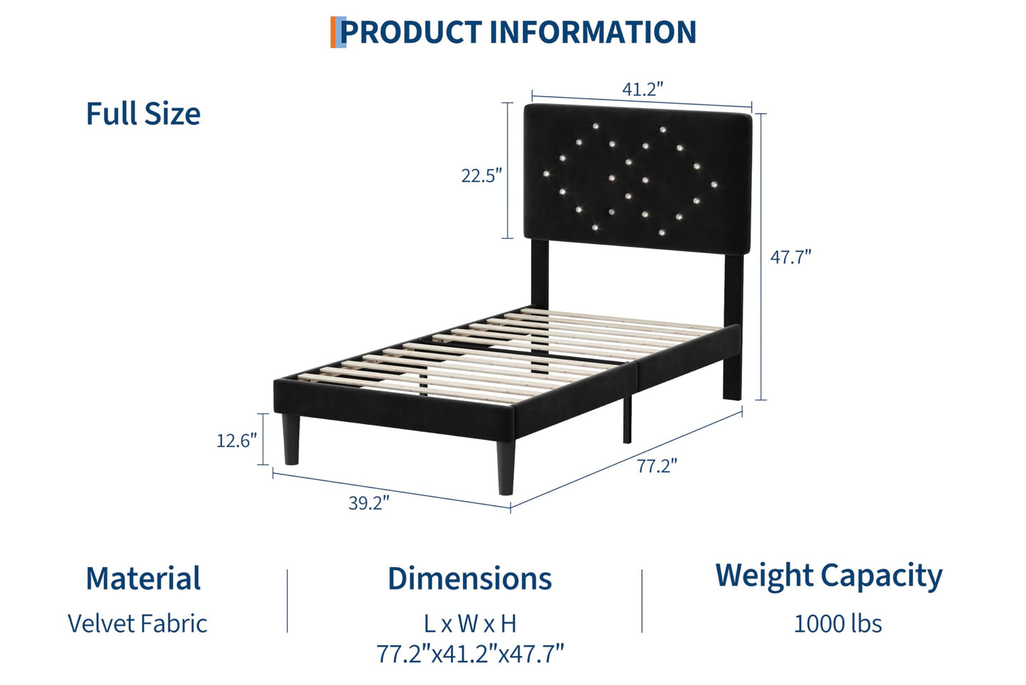 IDEALHOUSE Twin Bed Frame, Upholstered Platform Bed with Button Tufted Headboard & Under-Bed Storage Space, Sturdy Wooden Slats Support, No Box Spring Needed, Noise Free & Easy Assembly