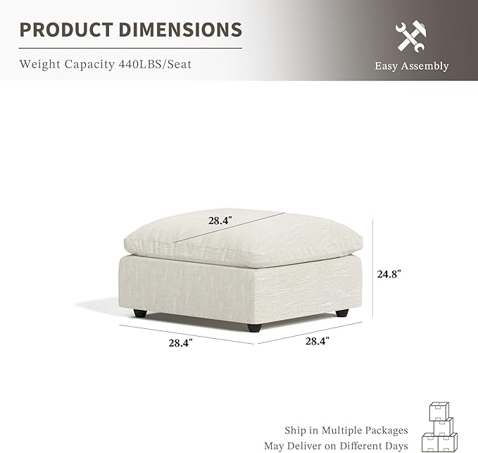 Cloud Couch Modular Sectional Sofa - Ottoman, Convertible Sectional Couches for Living Room, Down Filled Wide & Deep Seat, Removable Washable Cushion Cover, Redesign Living Room with Modular Design