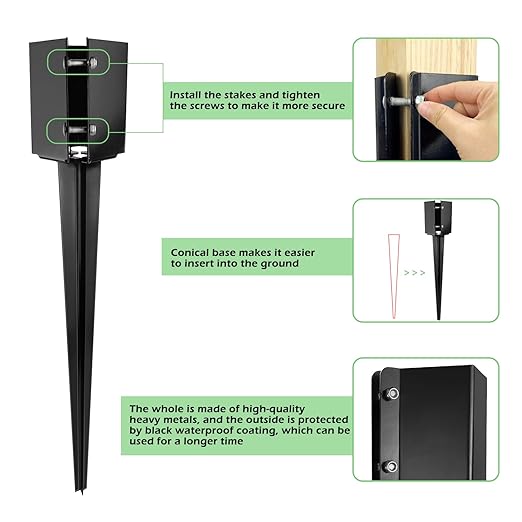 XYADX Fence Post Anchor 32 inch Ground Spike Heavy Duty Black Powder Coated Fence Stakes Post Base for Mailbox, 32 x 4 x 4 Inches Outer Diameter (Inner Diameter 3.6 x3.6 Inches), Pack of 4