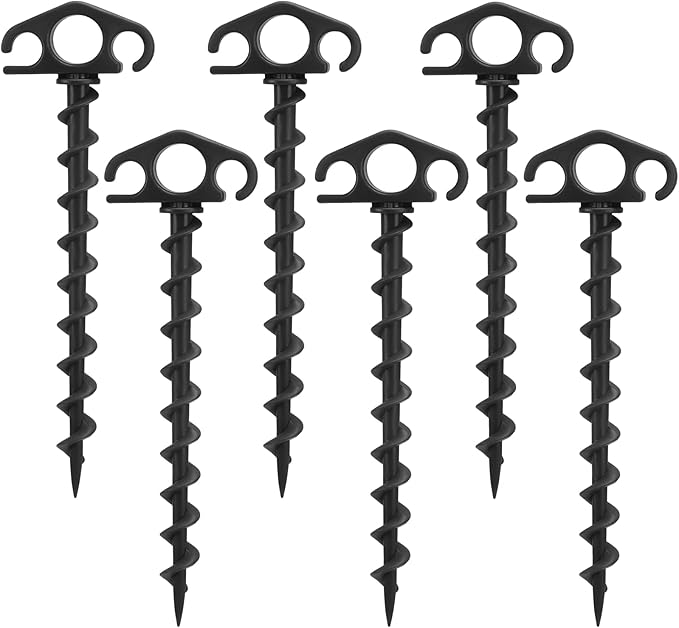 COBARYEN Tent Stakes Ground Anchors Screw in, 6 Pack Sand Stakes for Beach 9.4 Inch Heavy Duty Spiral Tent Pegs for Camping, Party, Hiking, Outdoor Decoration (6, Black)