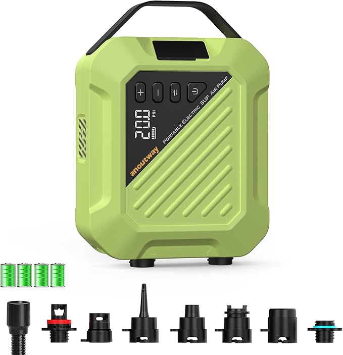 20PSI High Pressure Smart SUP Air Pump, Rechargeable Battery-Powered, Intelligent Dual Stage Inflation & Deflation,Auto-Of...