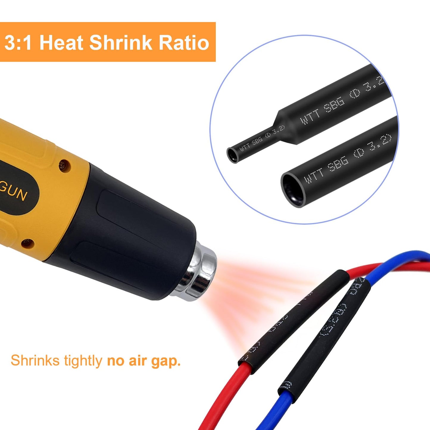 Twippo Heat Shrink Tubing Kit 355pcs - 3:1 Dual Wall Adhesive Lined - Electrical Waterproof Industrial Heat-Shrink Tubing Terminals- Marine Grade Wire Connector Shrink Wrap Tube - 3.15" Length - Black