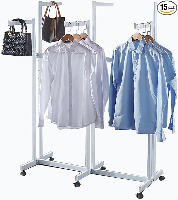 Floor Standing Metal Garment Rack - Heavy Retail Display Racks With Wheels, 6 Arms Clothing Rack, Square Tubing Portable Shirt Racks, Merchandise Display For Hanging Clothes (White)