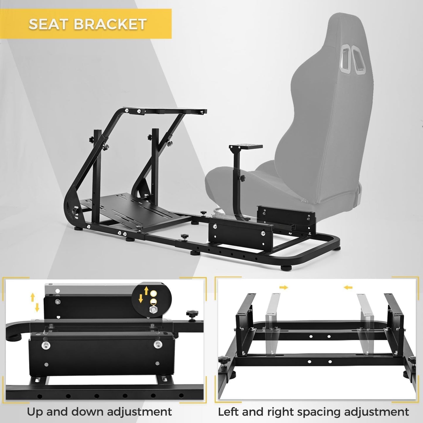 Marada Reinforced Stabilizing Racing Steering Wheel Cockpit Fit for Fanatec, for PXN, for Thrustmaster, for Logitech Device Adjustable Driving Simulator Stand, Wheel Pedal Handbrake Not Included