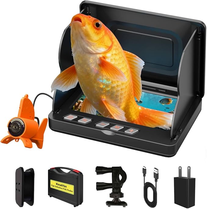 Underwater Fishing Camera,4.3 Inch HD Fishing Camera with 12 Infrared Night Vision Lights, Portable Fish Finder with 50ft ...