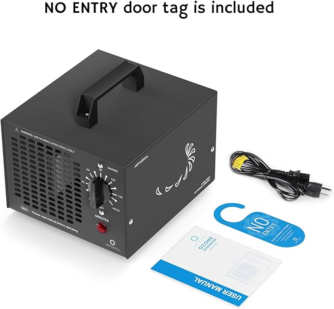 Airthereal MA5000 Commercial Ozone Generator, High Capacity Ozone Machine Odor Removal - Home Air Ionizers O3 Deodorizer for Rooms, Smoke, Cars and Pets, Eliminate Odors up to 2000sq.ft., Black