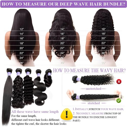 UDesire Deep Wave Human Hair Bundles 12A Brazilian Virgin Human Hair Bundles 18 20 22 Inch Wet and Wavy Curly Bundles Human Hair Extensions for Black Women Natural Black Color