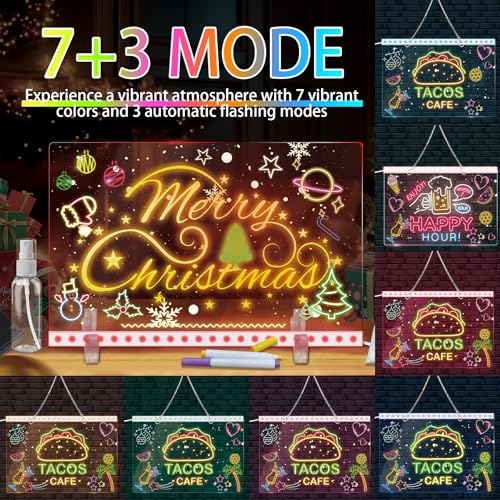 LED Drawing Board with Colors, 14x10'' 3 Modes & 7 Color-Lighting Acrylic Dry Erase Board Glow, Light Up Led Note Board wi...