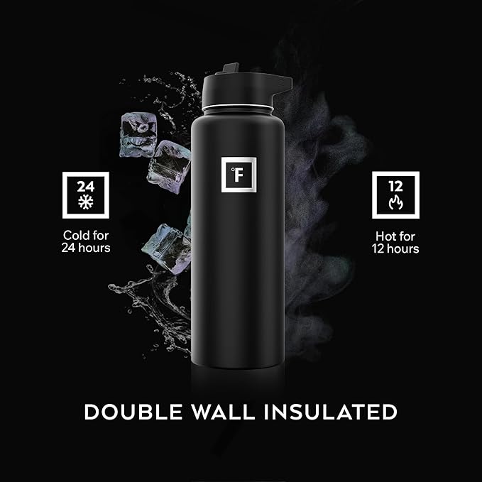 IRON °FLASK Camping & Hiking Hydration Flask with Straw, Wide Mouth Insulated Stainless Steel Sports Water Bottle - 40 oz Cotton Candy