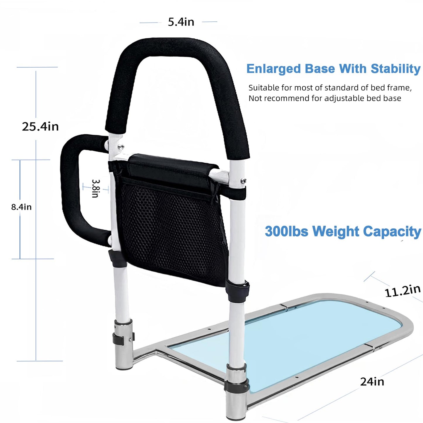 LEACHOI Bed Rails for Elderly Adults - Bed Assist Rail with Dual Grab Handles for Easily Getting in & Out of Bed, Bed Rail with Storage Pocket, fits King, Queen, Full, Twin, 300lbs