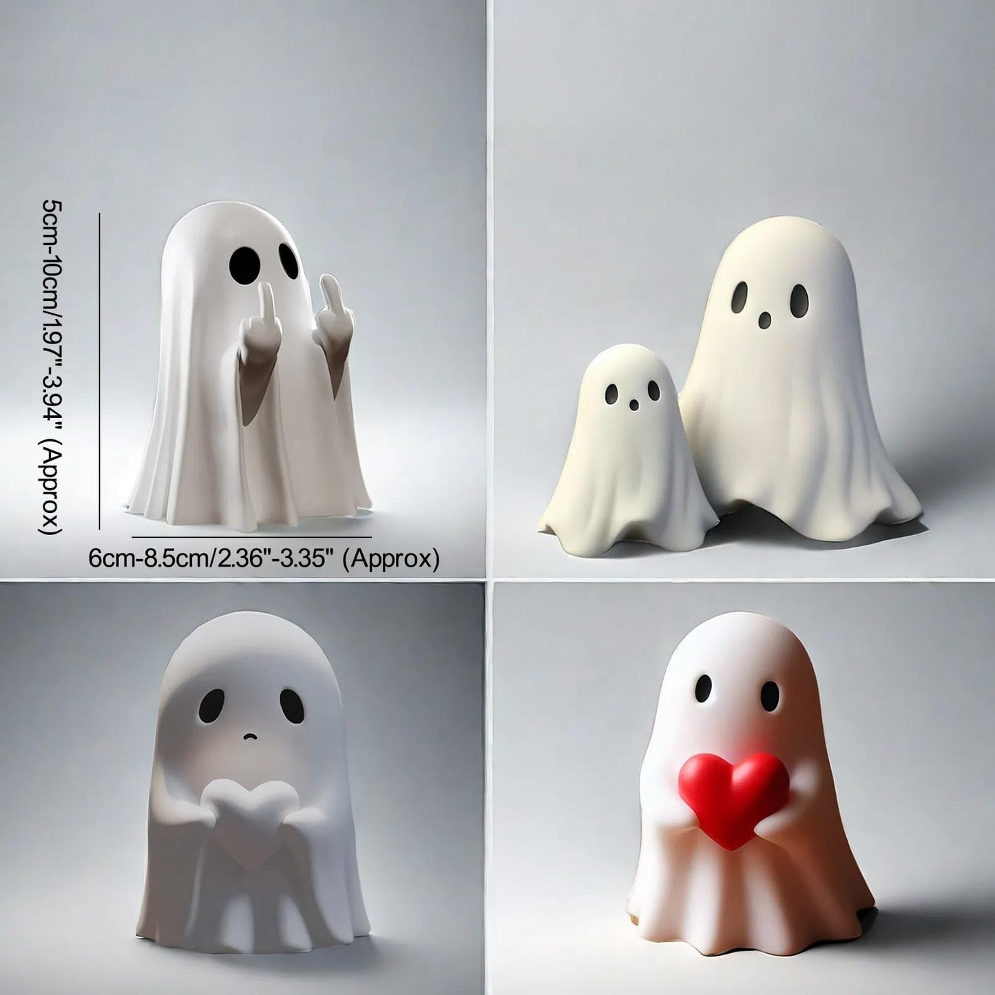 Halloween Ghost Figurine - Spooky Resin Ghost Statue, Cute Finger Ghost Ornaments, Perfect for Indoor & Porch Halloween Decor (A)