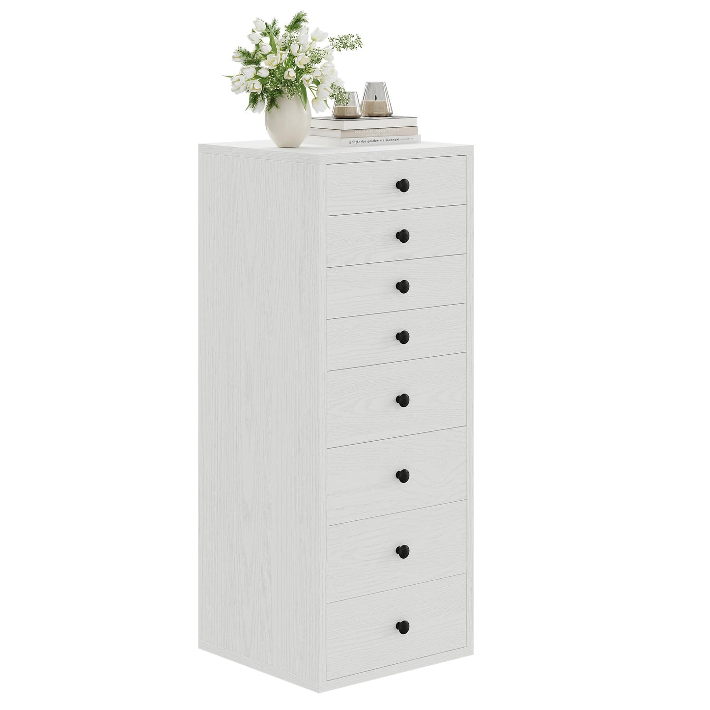 LIKIMIO 8 Drawer Dresser, Small Dressers with Storage Drawers, Chest of Drawers for Bedroom, Tall Narrow Dresser for Organizers, White