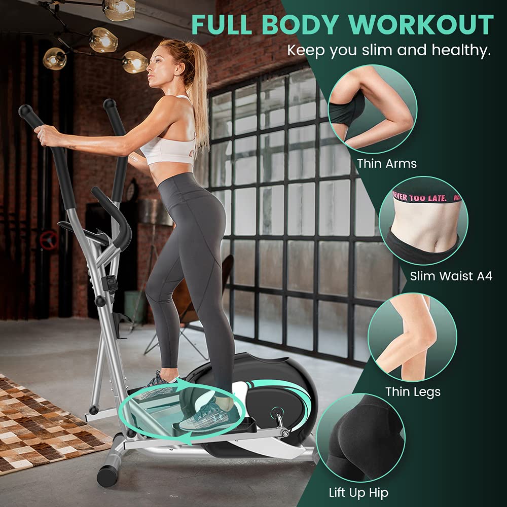Dripex Elliptical Exercise Machine, Elliptical Machine for Home with 16 Resistance Levels, Quiet & Smooth Magnetic Elliptical Training Machines with 13.2 lb Flywheel, LCD Monitor & Pulse (Silver)