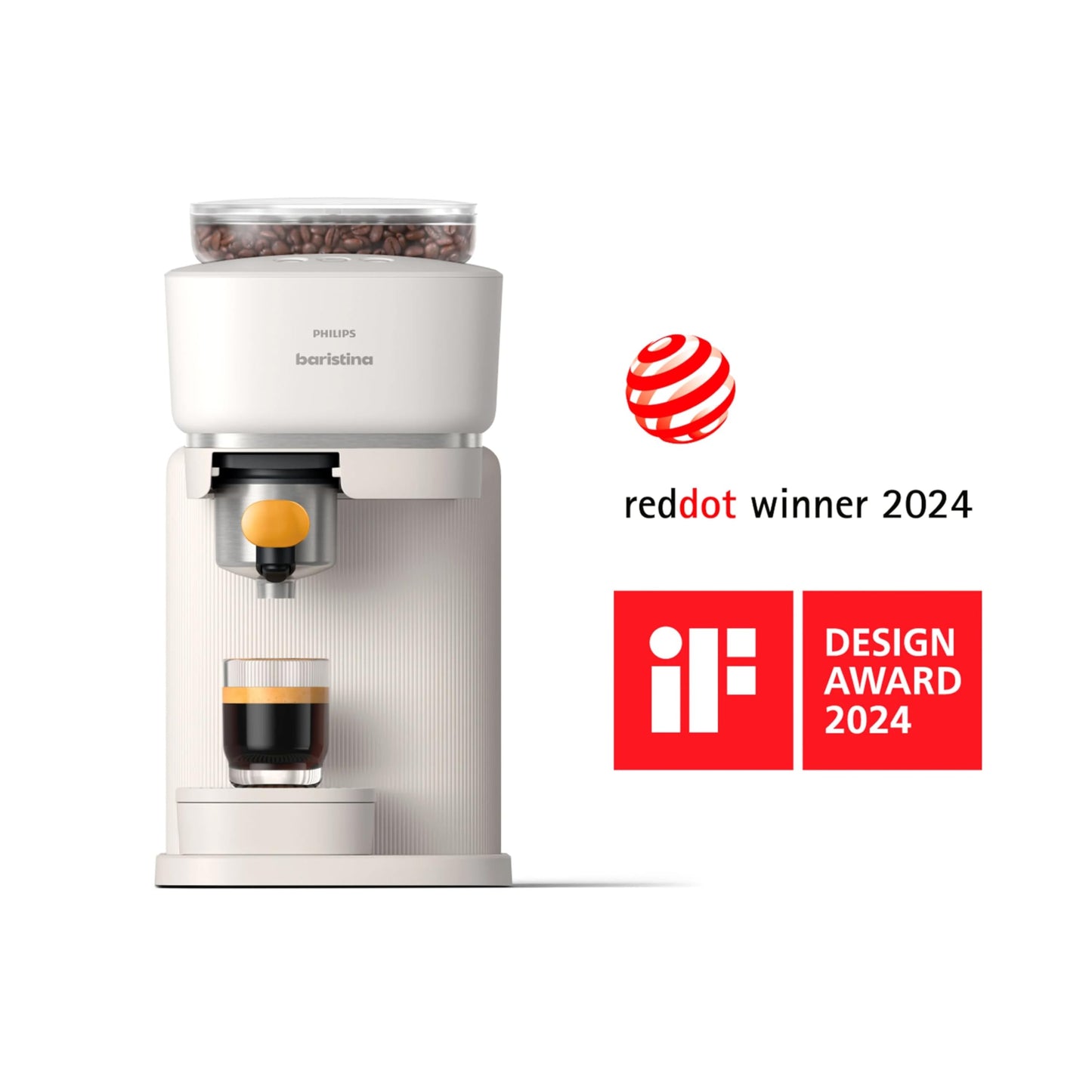 Philips Baristina Espresso Machine, Grind, Tamp & Brew Coffee Beans in One Swipe, Compact, 16 Bar Pump Pressure, Automatic Grinder, White with Mango Portafilter (BAR310/50)