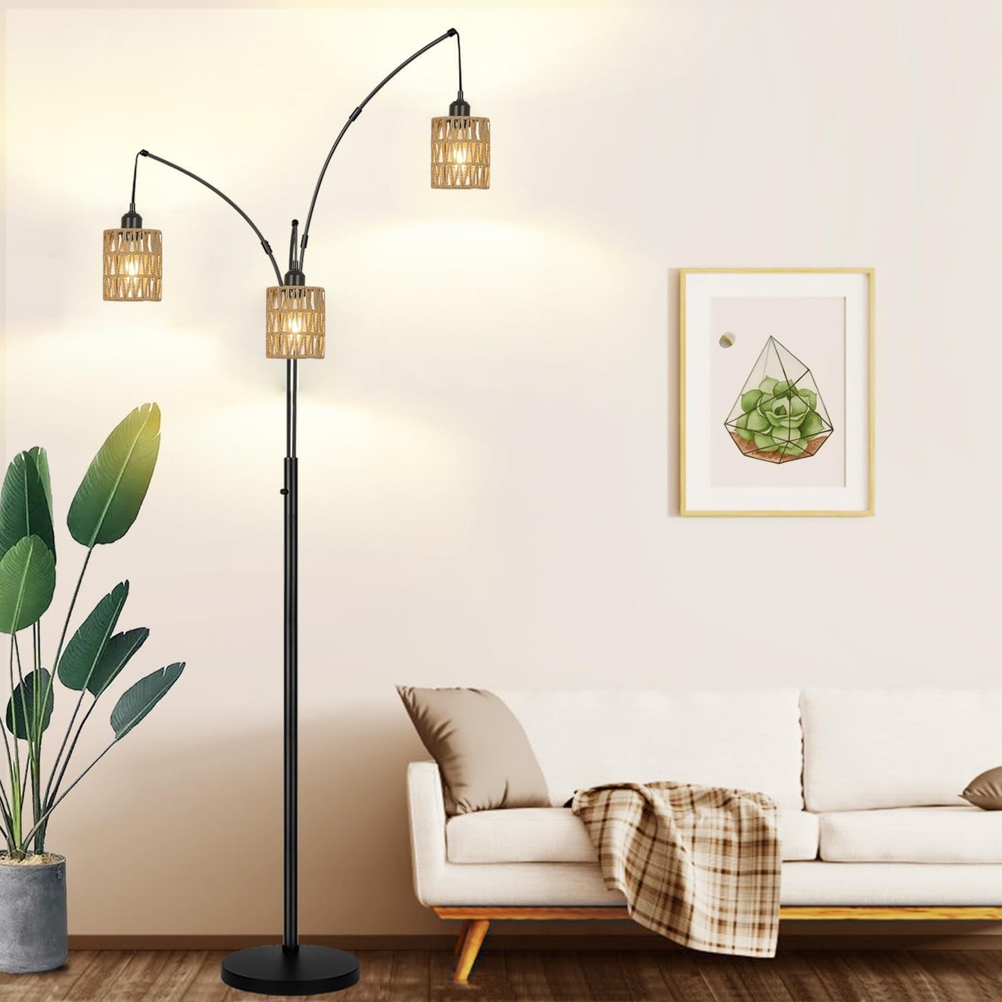 3 Pack Rattan Lamp Shade Small Boho Shades Replacement - Pendant Sconce Shade Ceiling Fan Light Covers Cylinder Woven Lampshade for Floor Lamps Pendant Light Chandelier Wall Sconces