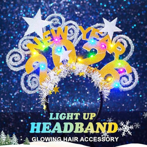 Zoestar Light Up 2026 Headband LED New Year Headbands NYE Glow Party Hair Accessories for Women