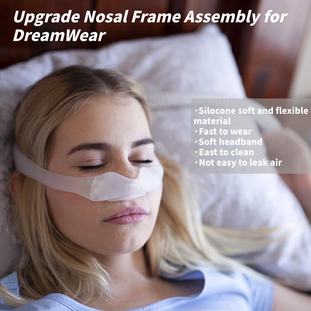 Gbbazu Nasal Frame Assembly for DreamWear, Upgrade Nasal Mask Frame with Headgear, Silicone Soft Perfect Sealing Nose Masks with Headgear, Frame, Tube, 3 Size Nasal Pillow and Absorbent Cloth