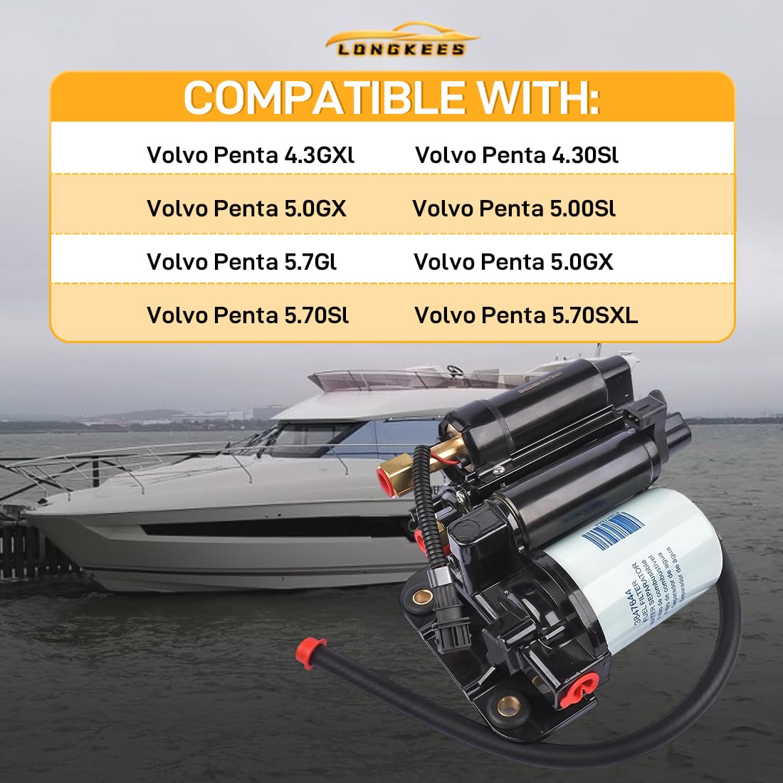 Electric Fuel Pump Assembly FIT for Volvo Penta 4.3 5.0 5.7 GXi Gi OSi Marine Engines, Replace 21608511 3861355 3860210, High & Low Pressure EFI Fuel Pump