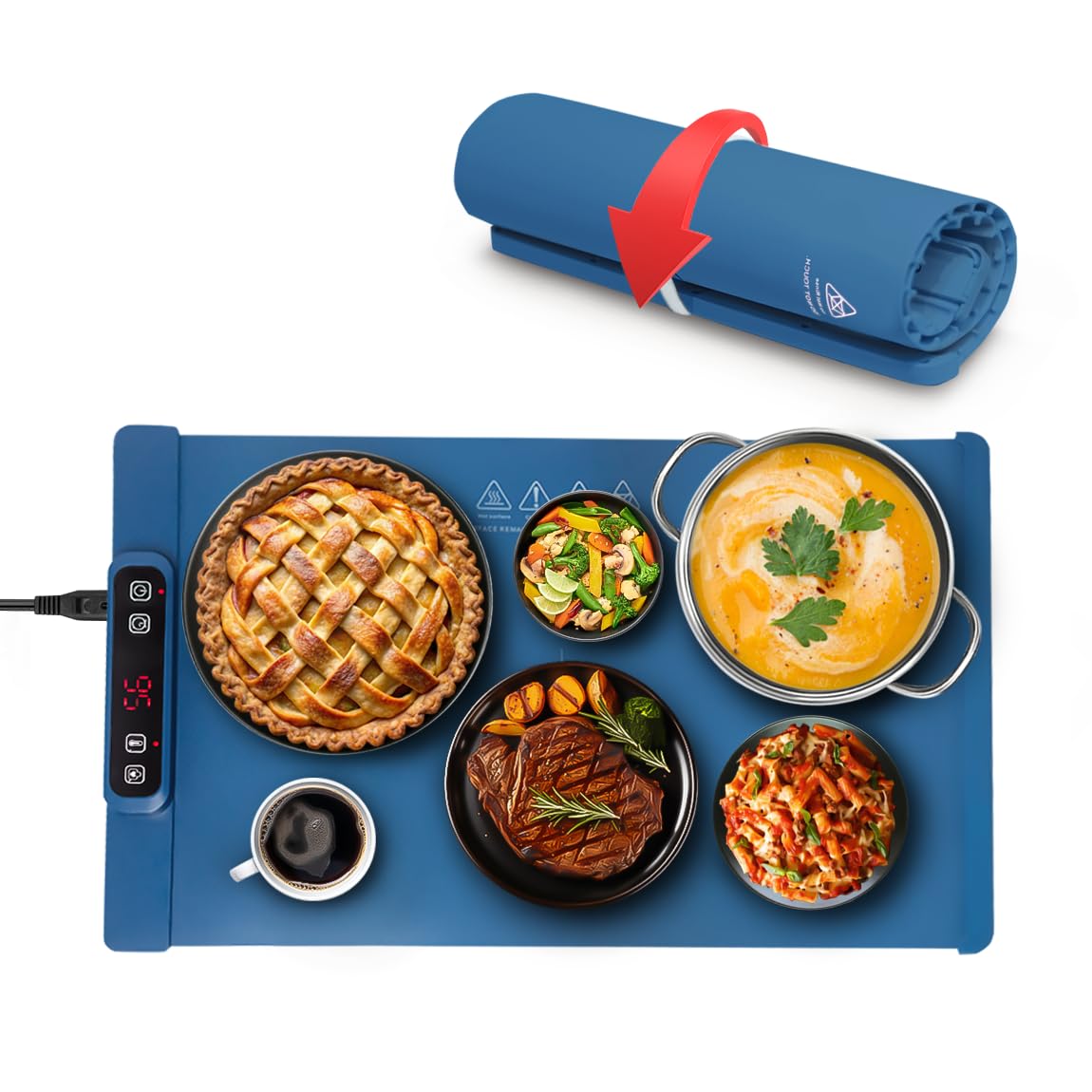 Electric Warming Tray - Rollable/Portable Warming Mat with Timer, Heating and Child Locks Control Feature - Electric Heating Pad for Party, Buffet, Picnic - Food Warmer Mat for Camping,Travel