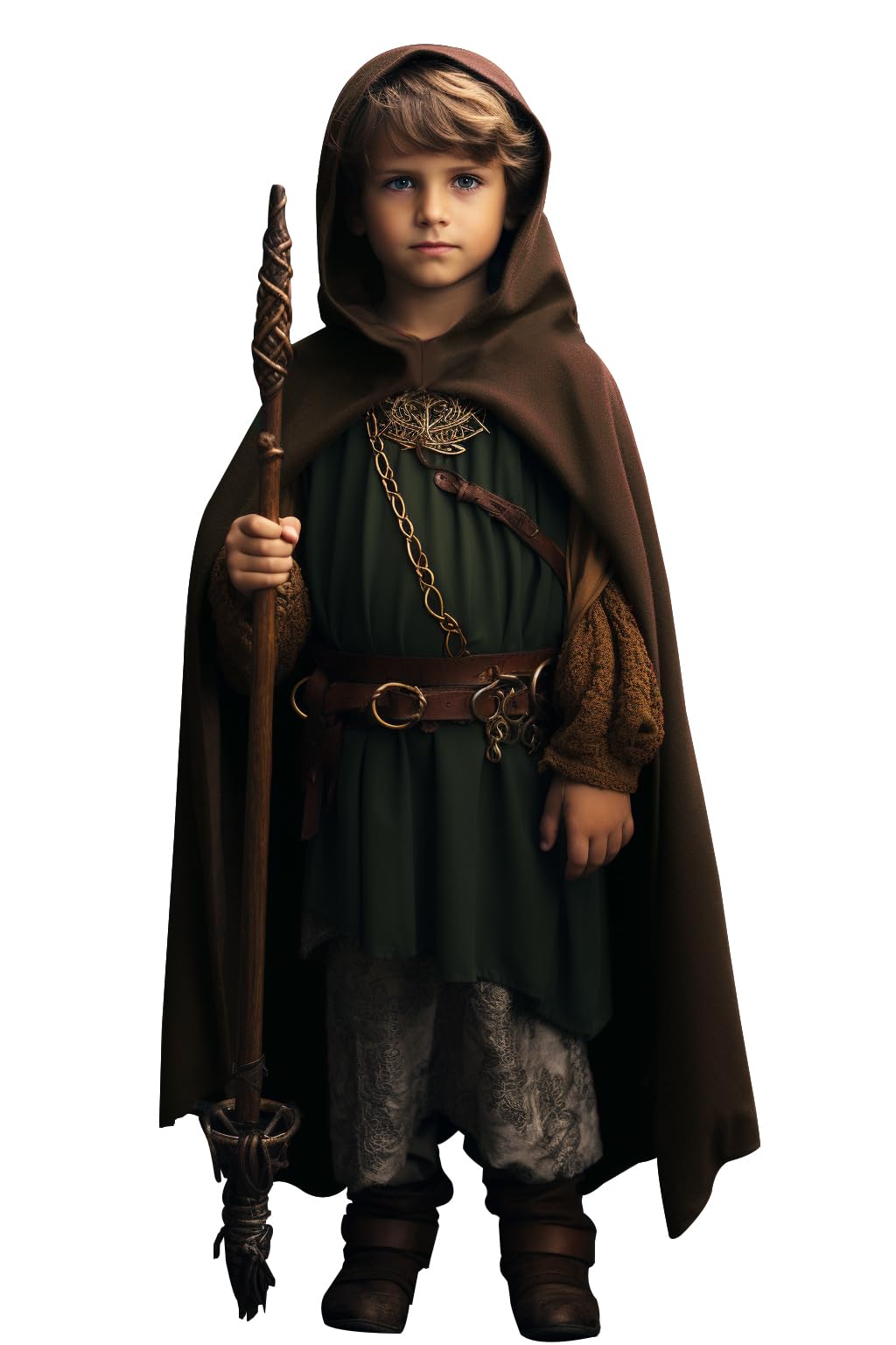 HOMELEX Brown Renaissance Costume for Boys - Kids Medieval Cloak With Hood Halloween Ranger Wizard Elven Hooded Cape Robe