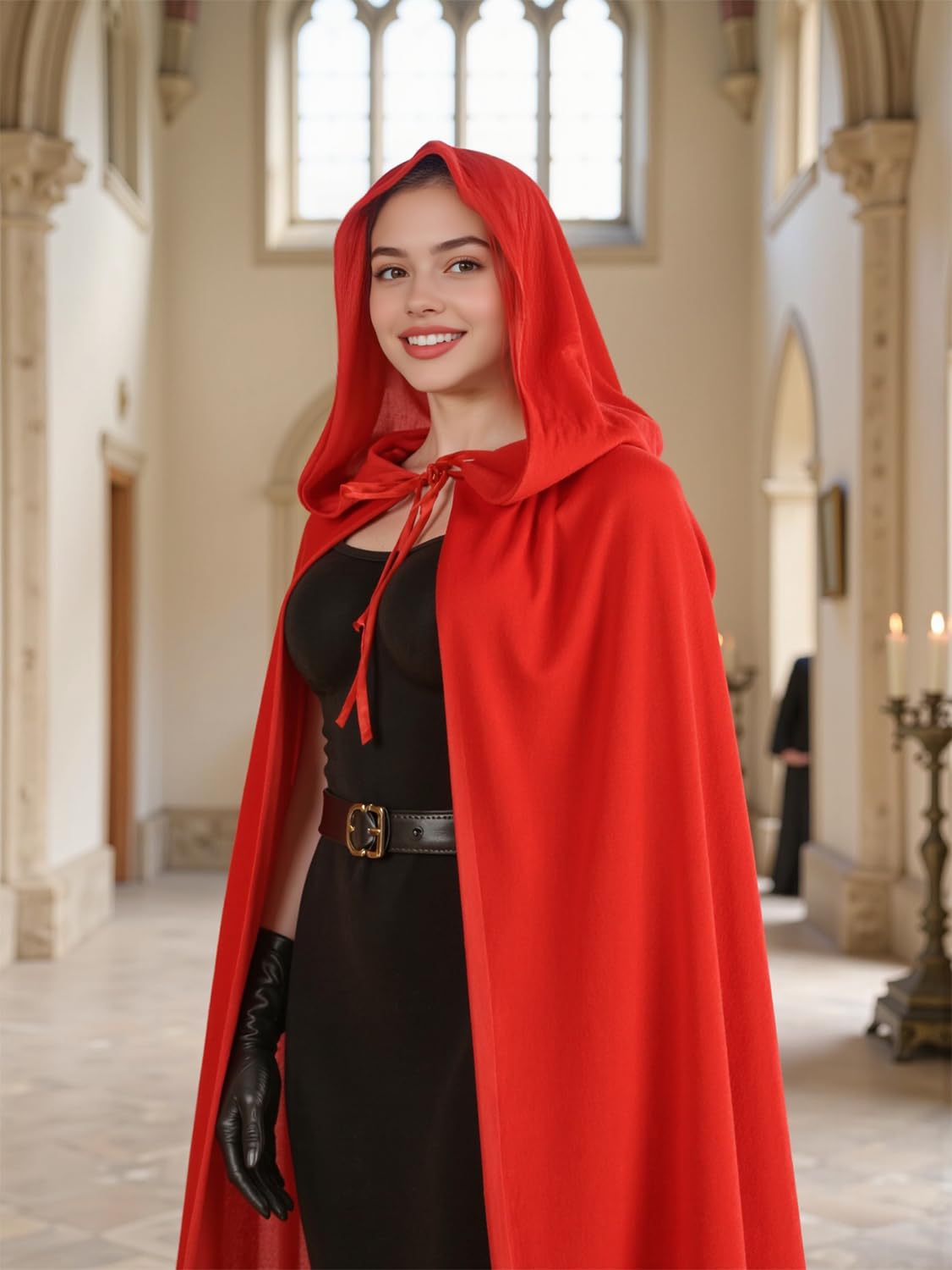 HOMELEX Black Witch Velvet Cloak Halloween Hooded Cape Queen King Robe Outfit Renaissance Medieval Costume