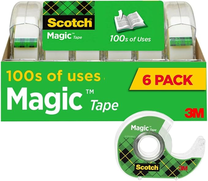 Scotch Magic Tape, Invisible, Repair Christmas Cards and Use as Holiday Gift Wrap Supplies for Christmas, 6 Tape Rolls wit...
