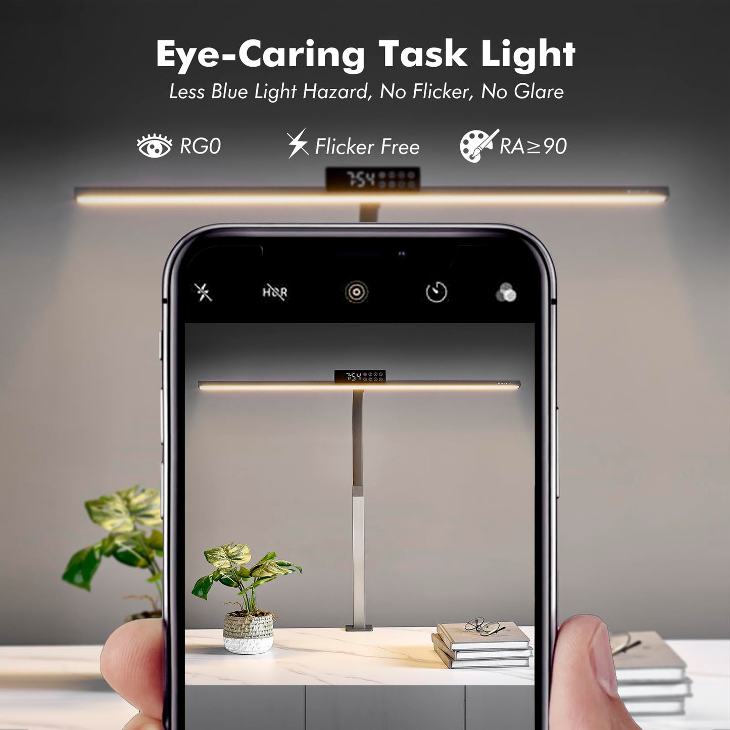 G Keni 3400 Lumen Architect Desk Lamp with Clock for Home Office, 31.5″W x 27″H, Ultra Bright Auto-Fill Brightness Desk Lamps with Timer, Gooseneck Touch LED Light for Work/Study/Read (Clamp)