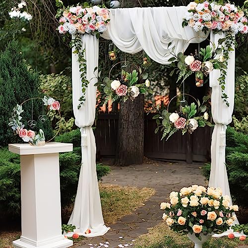 GUDELAK 12 Set 12 Inch Floral Hoop Centerpiece Table Decorations with 2 Heart Shaped Acrylic, Gold Wedding Centerpieces wi...