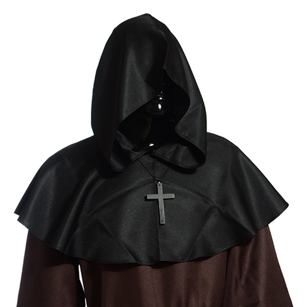 BLESSUME Medieval Cowl Hat Cross Necklace Wicca Pagan Hood Cosplay Accessory