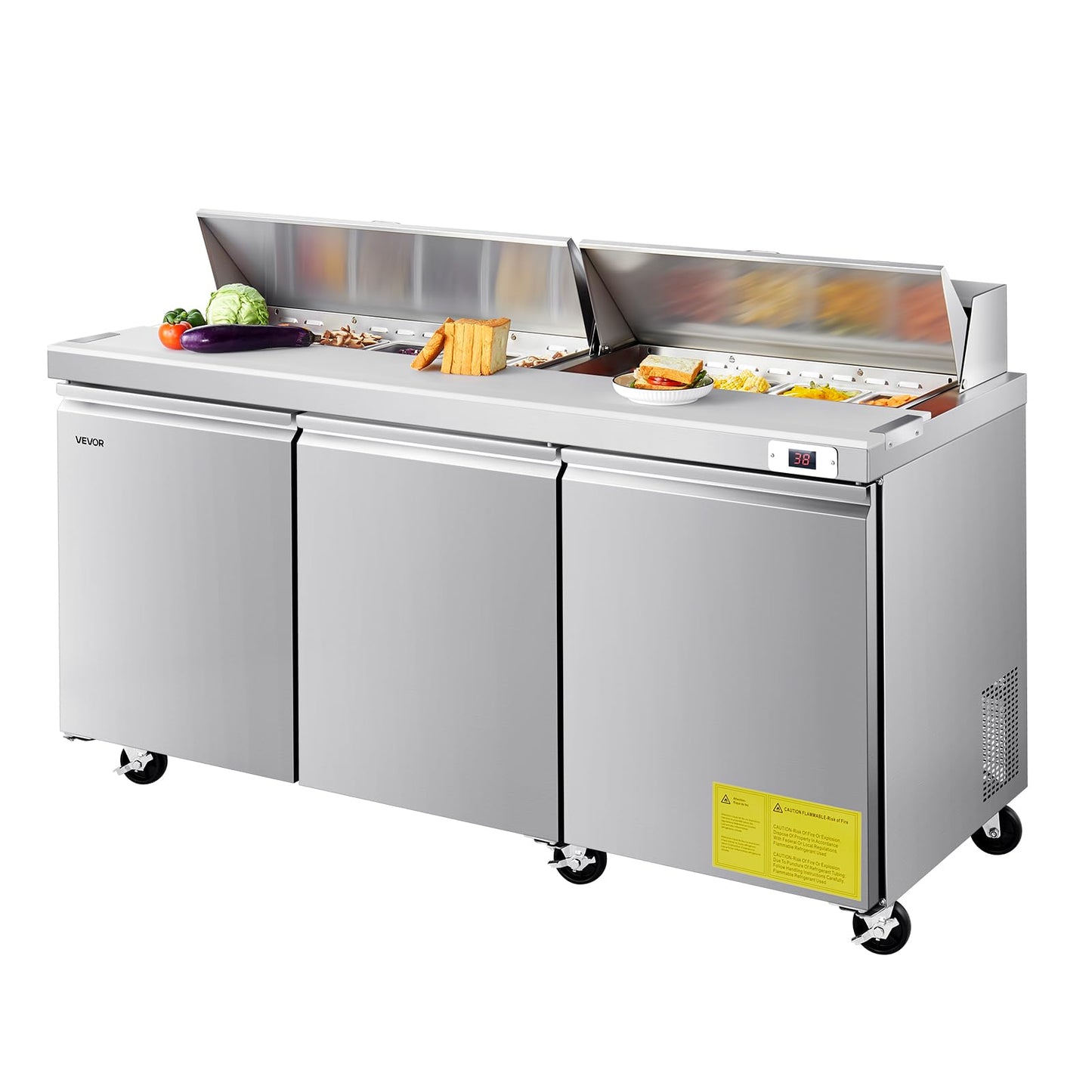 Vevor 72W Commercial Refrigerator, 18.7 Cu. Ft Sandwich Prep Refrigerated Table, Mega Top Food Prep Fridge With 18 Pans And Cutt