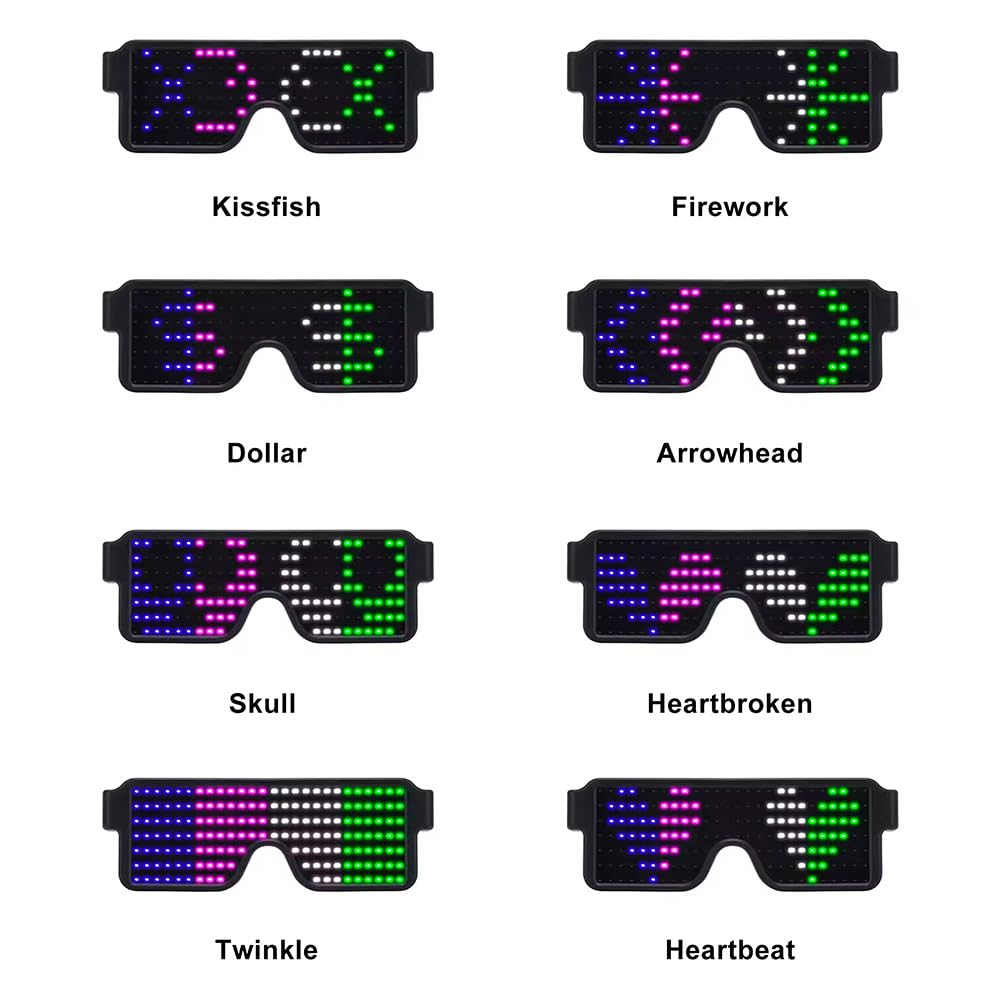 LED Glasses – Light Up Sunglasses for Raves & Parties, USB Rechargeable Neon Glow with 11 Flashing Modes (Multicolor)