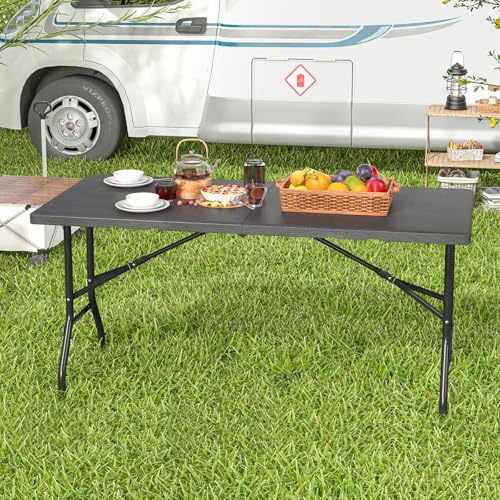 Tangkula 5FT Folding Table, Indoor Outdoor Foldable Plastic Table with HDPE Tabletop, Sturdy Metal Fame, Carrying Handle, ...