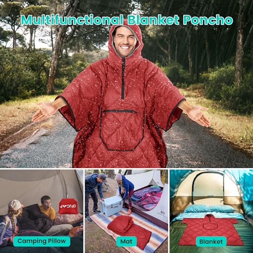 Wearable Camping Blanket Honcho Poncho - Stadium Blanket, Sleeping Bag for Adults, Packable Ultralight Warm & Waterproof f...
