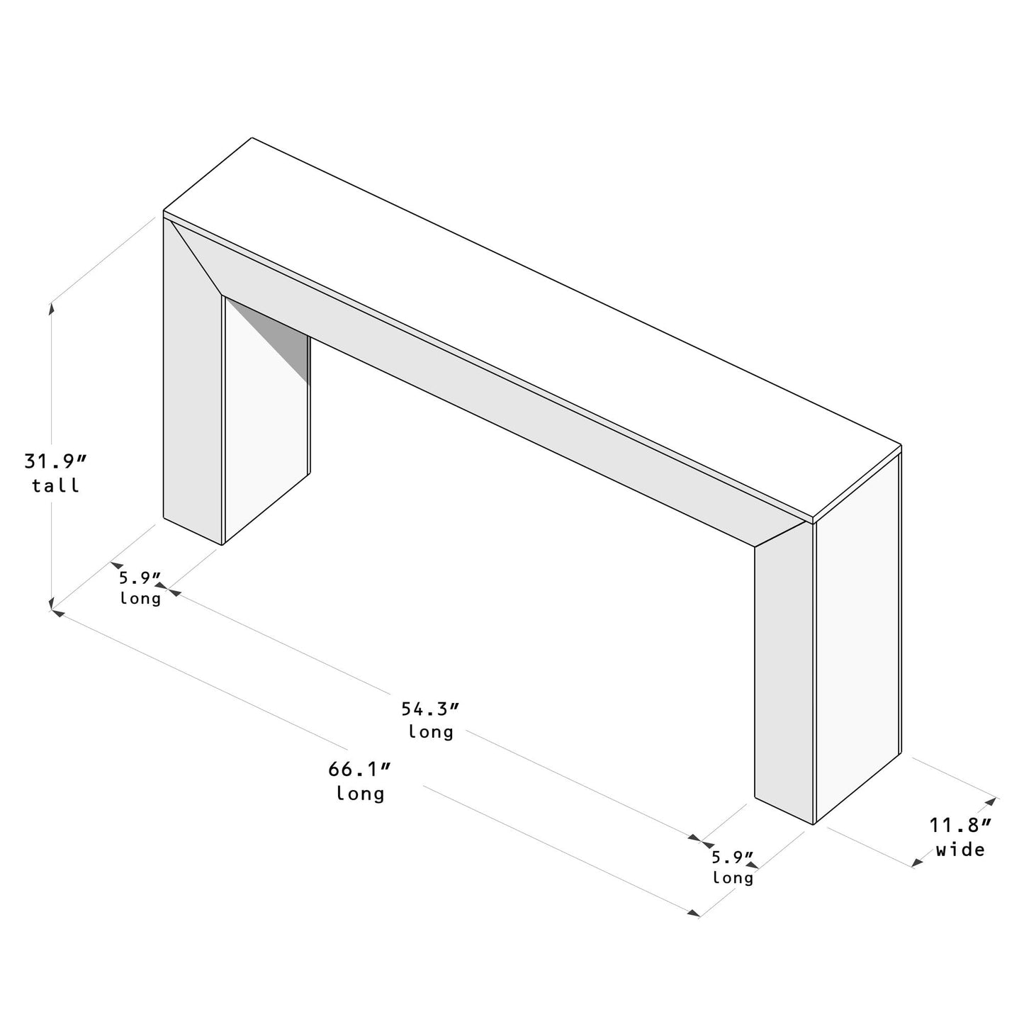 Plank+Beam Grand Console Table, 66 Inch Modern Solid Wood Sofa Table, Narrow Entryway Table for Hallway, Behind The Couch, Living Room, Foyer, Pecan Wirebrush