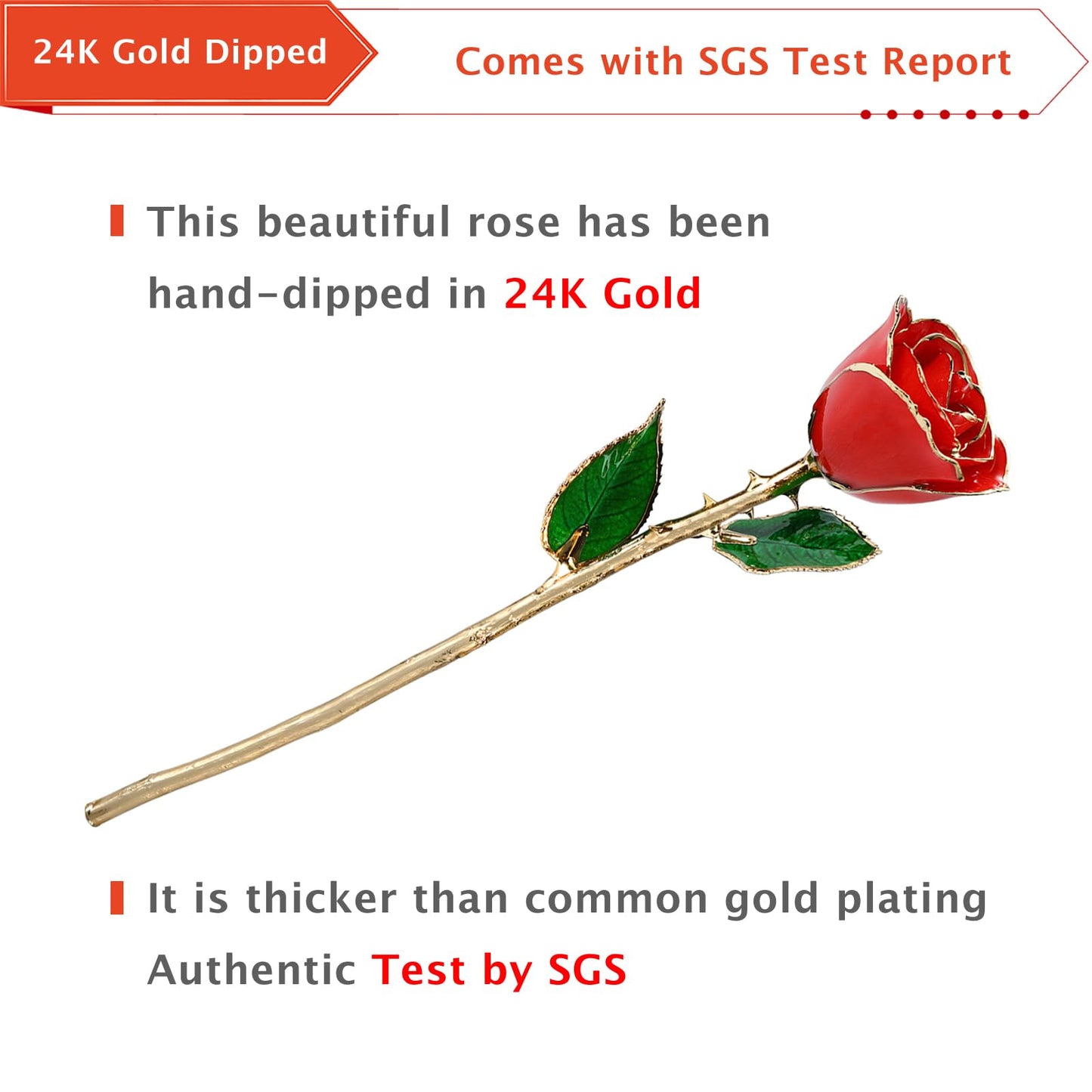AliveRose Valentines Day Gift for Her Roses, Unique Design Gold Dipped Rose for Anniversary Valentines Mothers Day Birthday Gifts (Red Handmade with Crystal Vase)