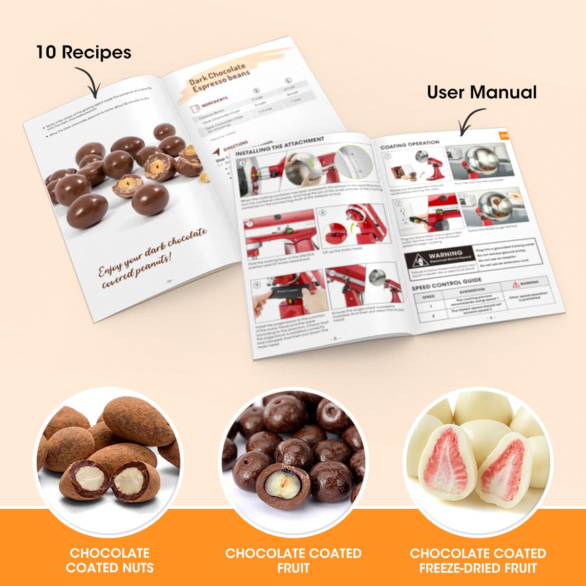 Aieve Snack Coater Compatible with KitchenAid Bowl-Lift Stand Mixer, Chocolate Coating Attachment for Freeze-Dried Strawberries,Almonds, Pistachios & Nuts, Home & Commercial Use, Gift for Father's Day