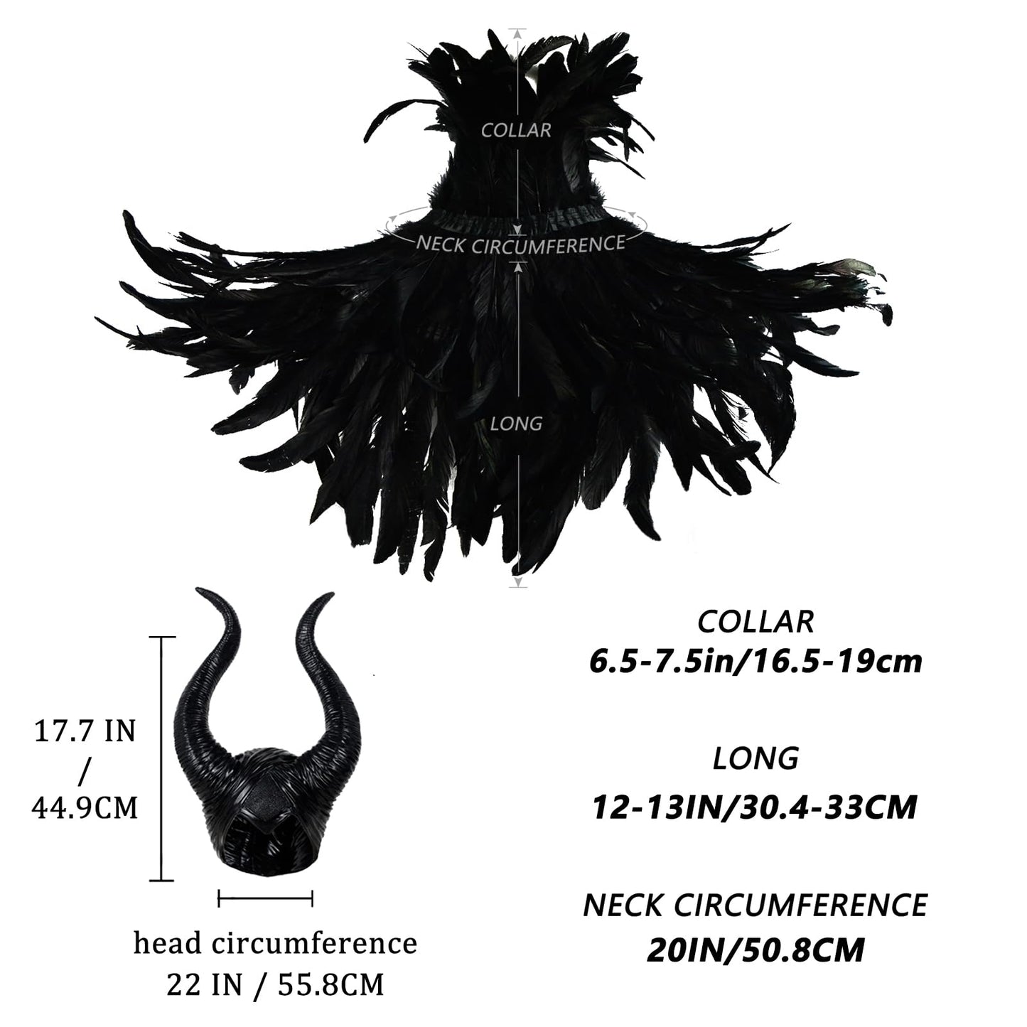 HOMELEX Evil Queen Feather Horns Costume for Women Black Cape Halloween Headpiece Shawl Accessories