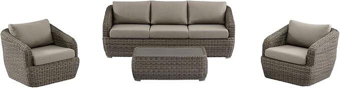 CHITA 4 Pieces Patio Wicker Furniture Set, Outdoor Rattan Bistro Set with Removable Thickened Cushions, Fully Assembled