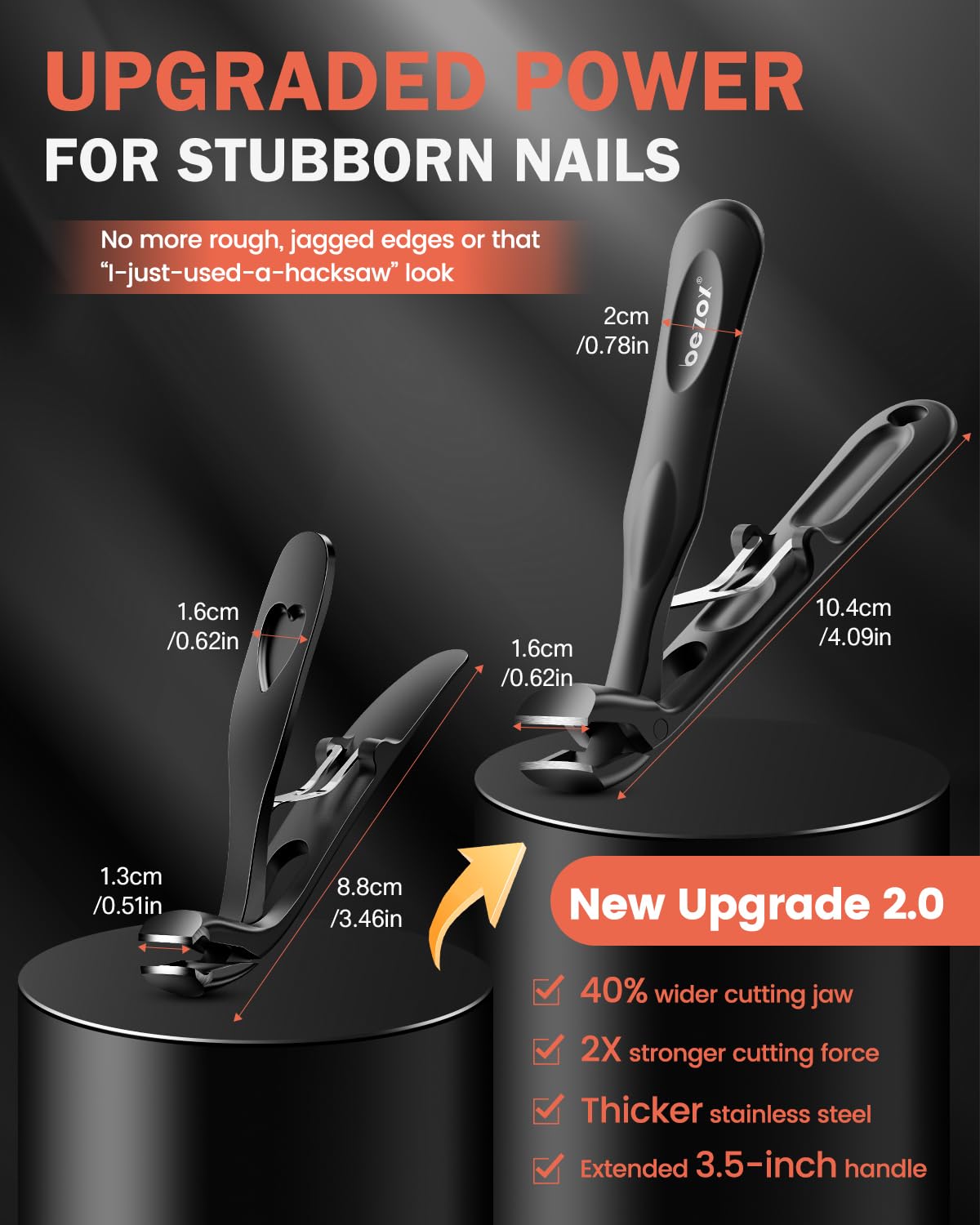 BEZOX Angled Toenail Clippers for Thick Toenails - Long Handle Toe Nail Clippers for Thick Nails for Seniors, Wide Jaw & Heavy-D
