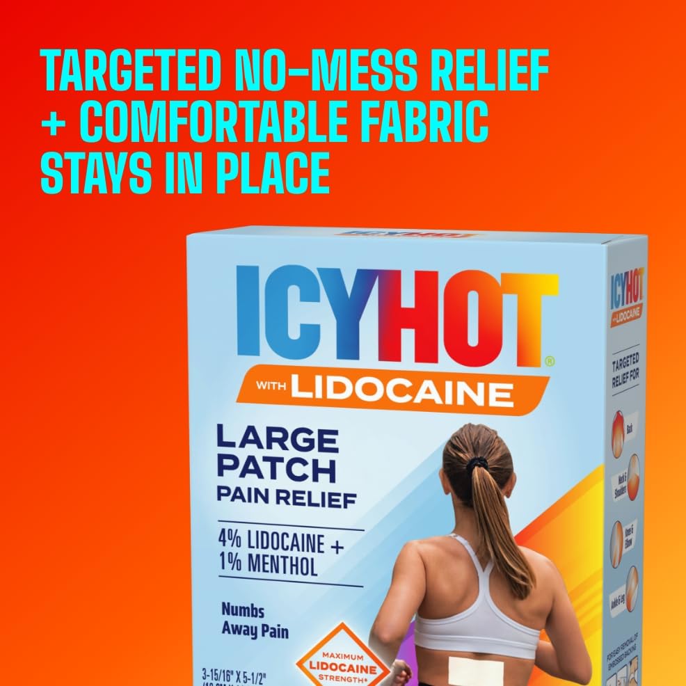 Icy Hot Max Strength Lidocaine Pain Relief Patch (5 Count) Penetrates for Fast, Targeted Relief, 3 pk