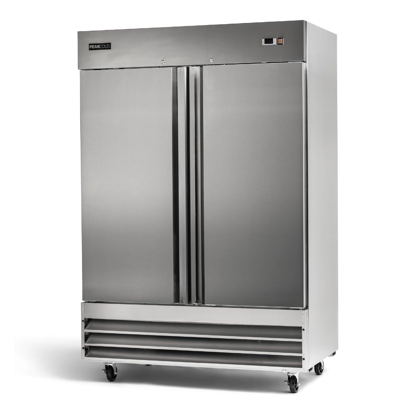 PEAKCOLD Double Door Commercial Refrigerator - 47 Cubic Ft, 54" Wide Stainless Steel Reach-In Commercial Refrigerator with White Internal Lighting - Freestanding Industrial Fridge
