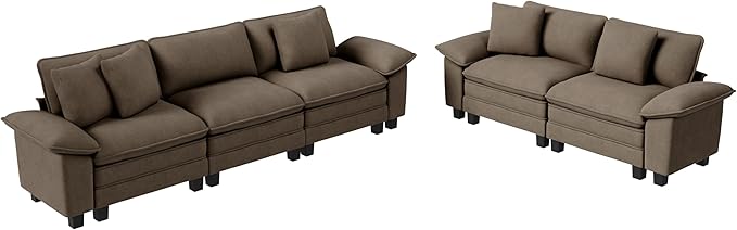 PHI VILLA Cloud Modular Couches Sets, 2 Pieces Comfy Sectional Sofa Set with Loveseat, 5-Seater Upholstered Couch for Living Room, Chenille Fabric, Taupe