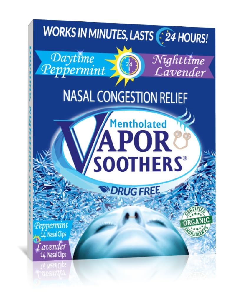 Mentholated Nasal Dilators for Breathing, Congestion, and Snoring - 28 Count Dual-Action Nose Inserts for Daytime and Nighttime - Hidden Nostril Opener Clips Last Up to 12 Hours - Peppermint/Lavender