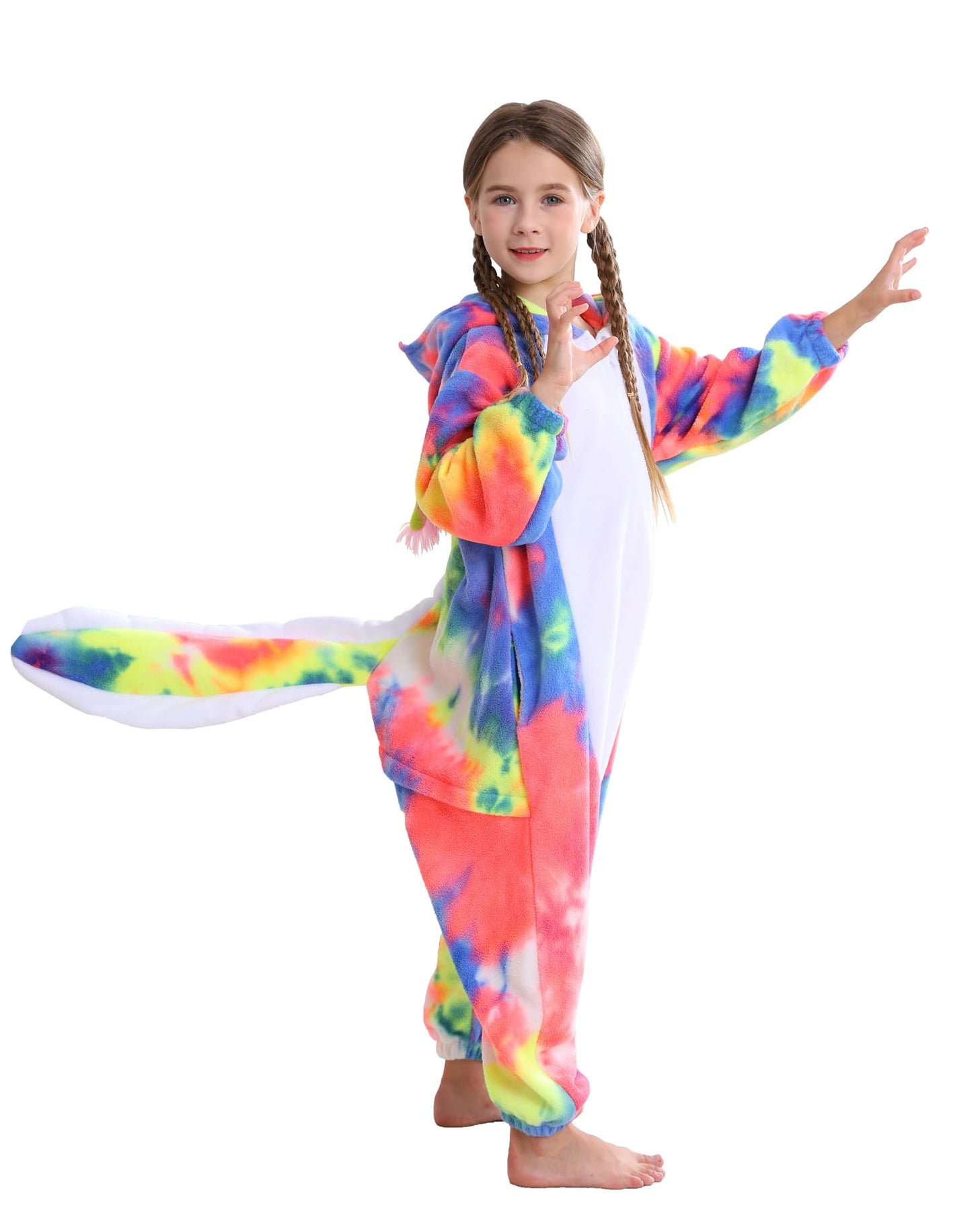ATOZ Unisex Children Animal Dyeing Axolotl-Red Onesie, Halloween Costume Pajamas Christmas Cosplay Sleepwear For Boys Girls 6-7Y