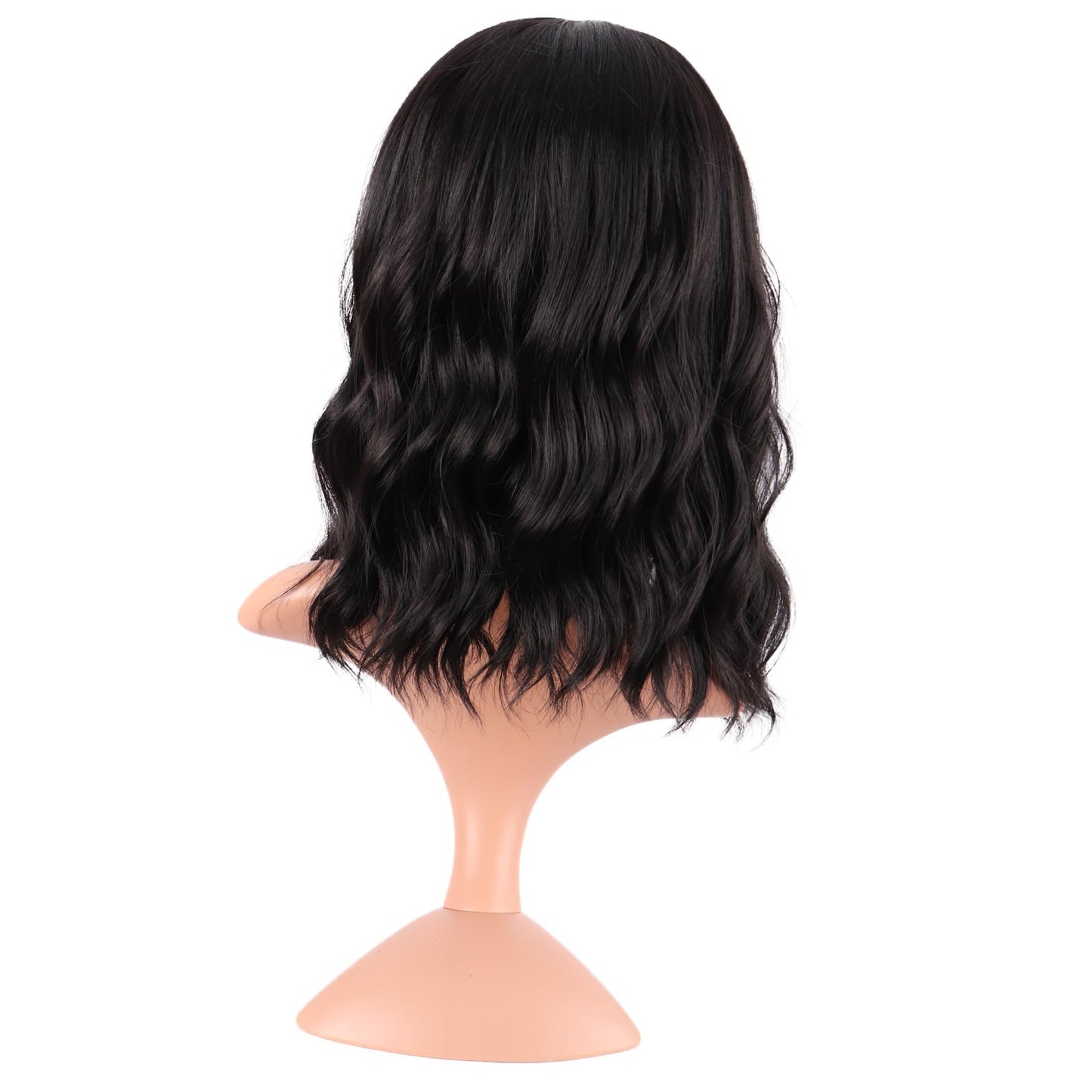 MapofBeauty 14 Inch/35 cm Short Wavy Curly Women Fresh Bright Synthetic Ordinary Flat Bangs Bob Wig (Black Brown)