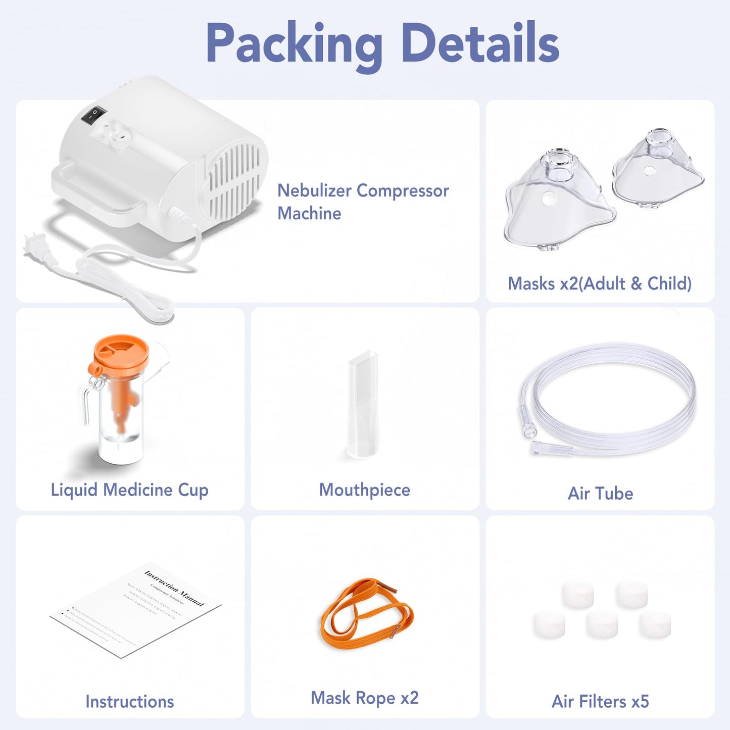 Freeway Nebulizer Compressor，Portable Nebulizer Machine for Adults and Kids，Personal Steam Inhaler with Mouthpiece，2 Masks，Tubing for Travel or Home Daily Use