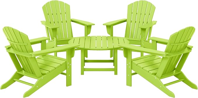 Costaelm Patio Conversation Set, Outdoor Chairs Set of 5 Balcony Firepit Furniture Outdoor Adirondack Round Table and Chair Backyard Furniture Set for Lawn Porch Pool Garden, Lime