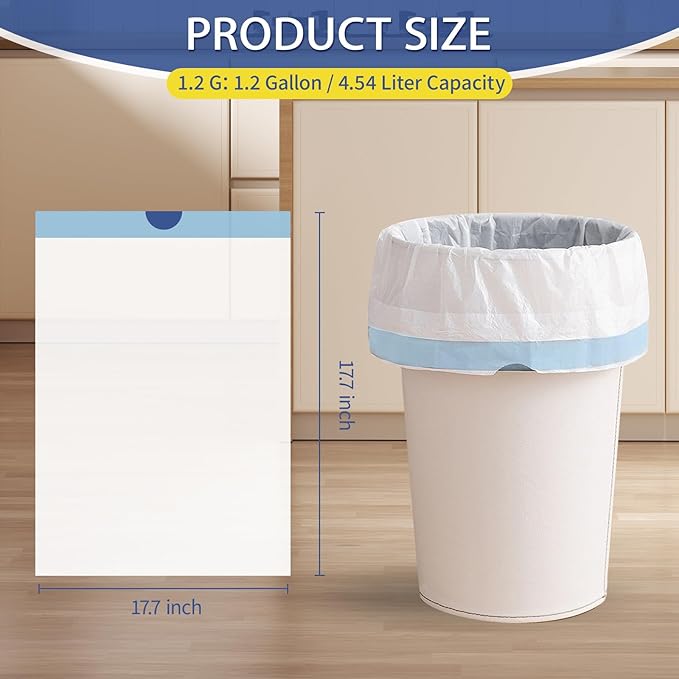 150 Count 1.2 Gallon Trash Bags Drawstring - Strong Mini Garbage Bags Unscented,4.5 Liter White Wastebasket Can Liners for Home Bathroom Office Car